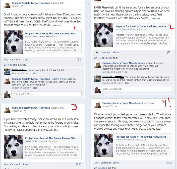 How can shelters use Facebook better? Stop promoting online contests. They are like spam.