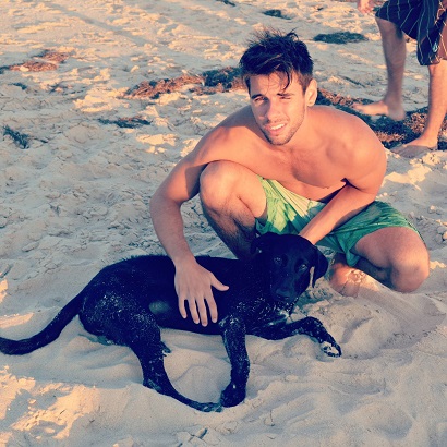 Puppy and hot shirtless guy