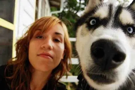 Selfie with husky dog