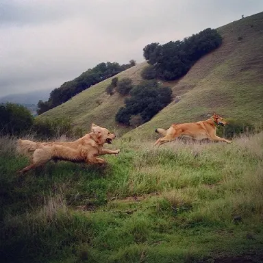 Happy dogs running and hiking with Paws & Go