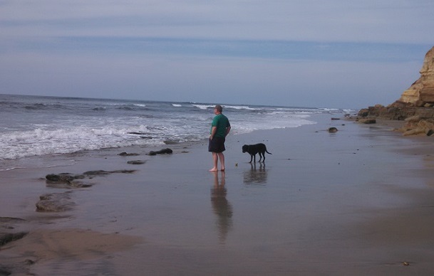 My dad and my Lab mix Ace at the Del Mar dog beach