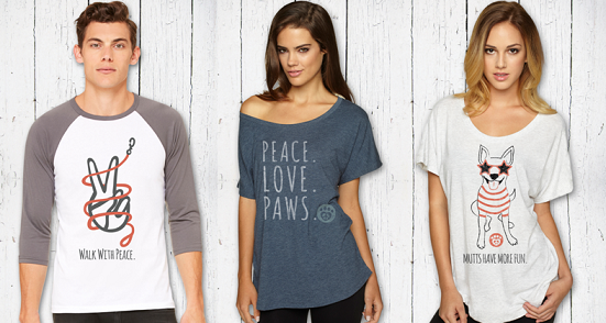 Mens and women's tshirts Peace Love Paws