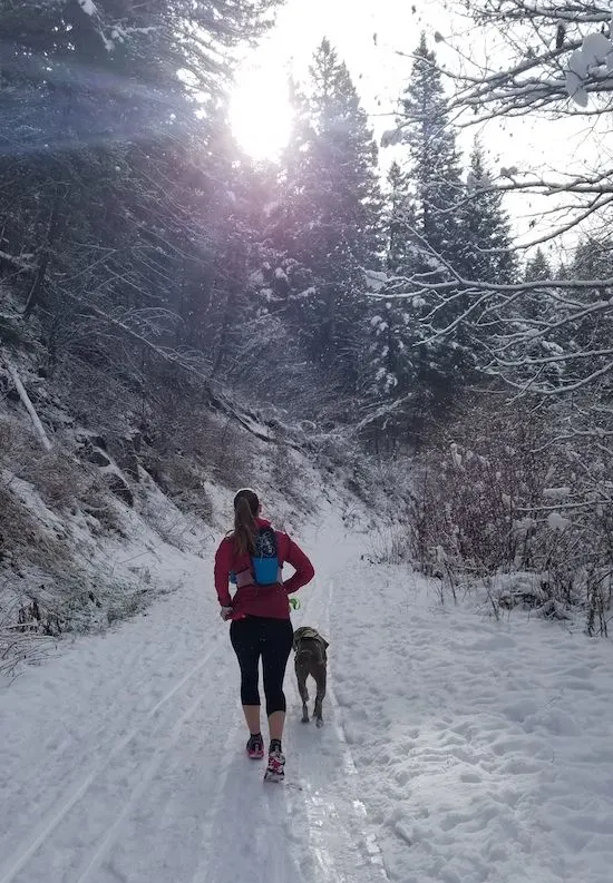 My dog and I running in the winter