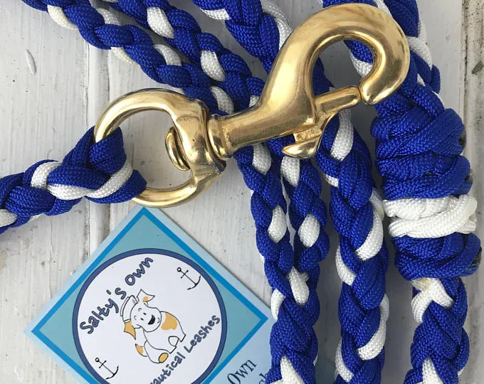Braided paracord dog leashes from Salty's Own Nautical Leashes