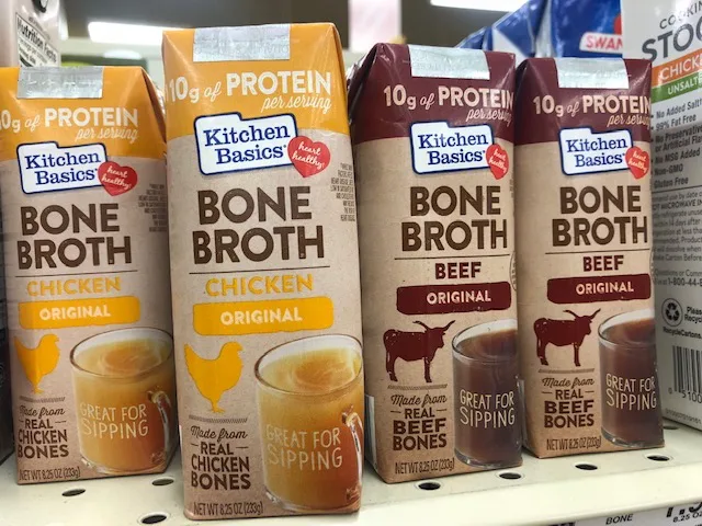 Bone broth on a grocery store shelf