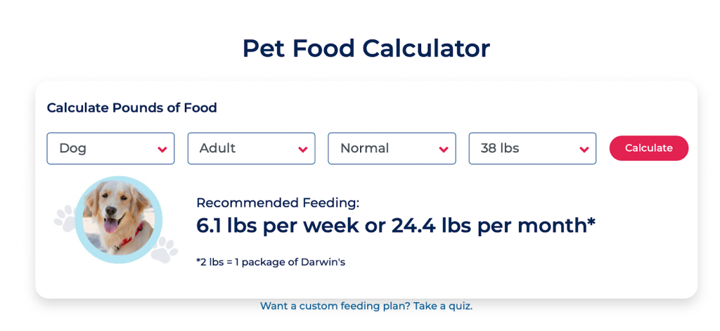 Darwin Raw Dog Food Calculator