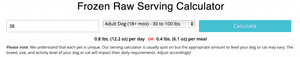 Raw Paws Dog Food Calculator