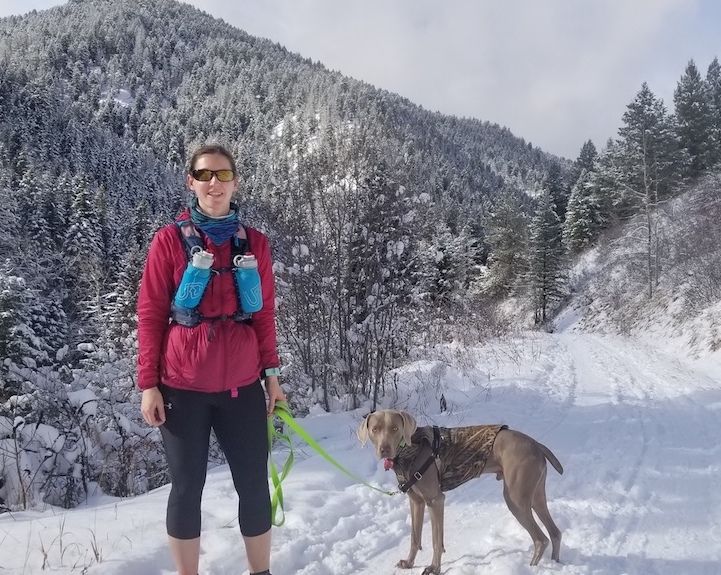 Remy and me in the snow winter running