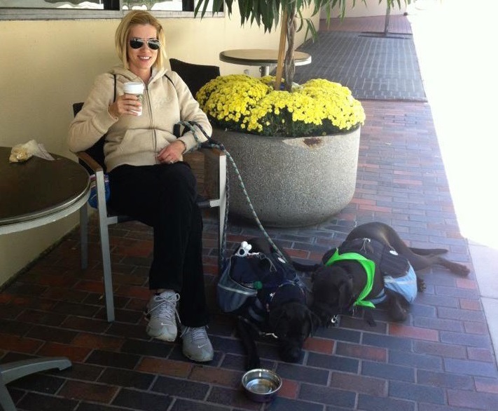 Barbara with Missy & Buzz Having A Coffee Break