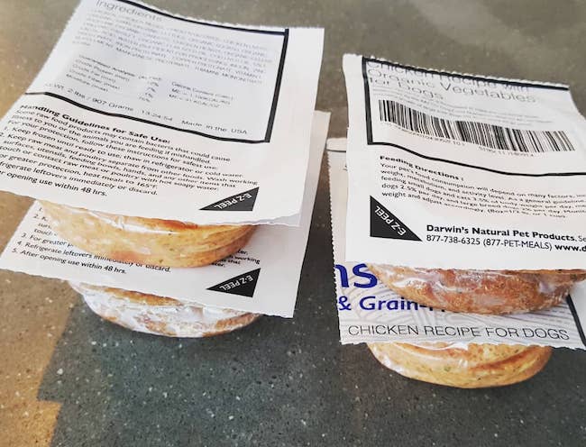 Raw dog food pouches from Darwin's