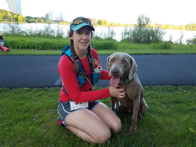Road half marathon with a dog