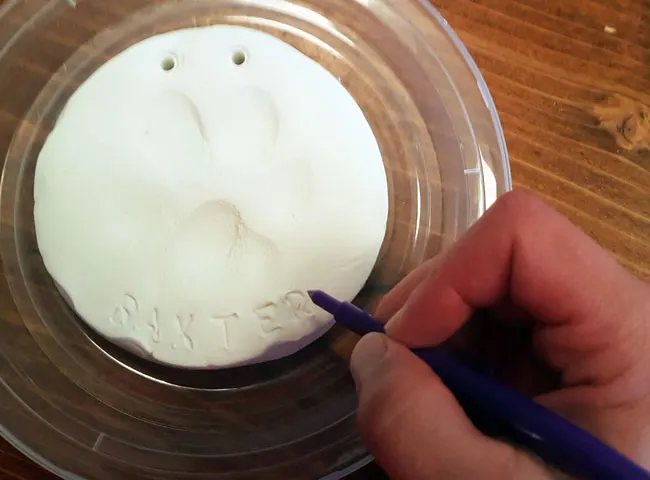 Making a paw print Christmas ornament